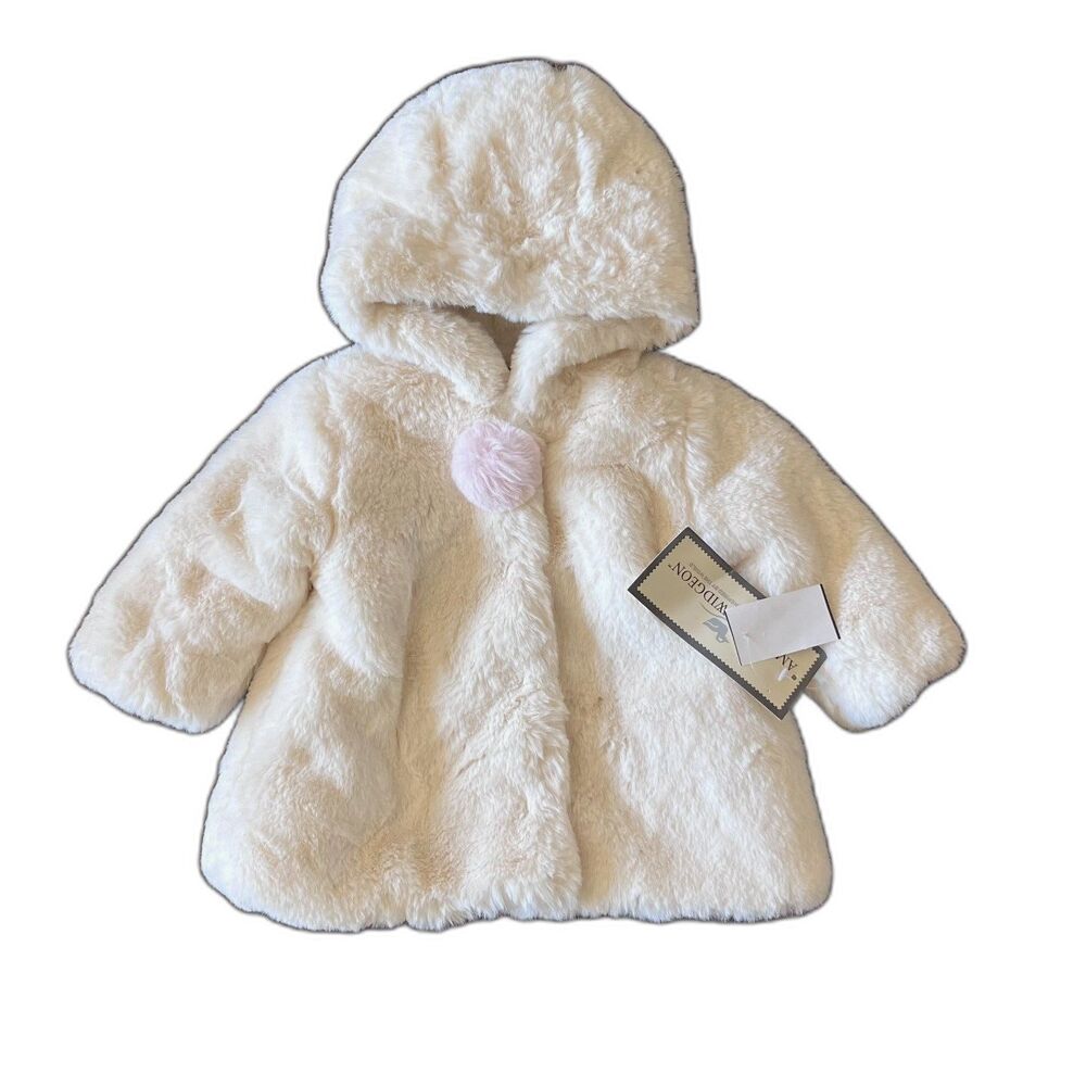 NWT American Widgeon Baby Girl 12M Ivory Faux Fur Hooded Coat